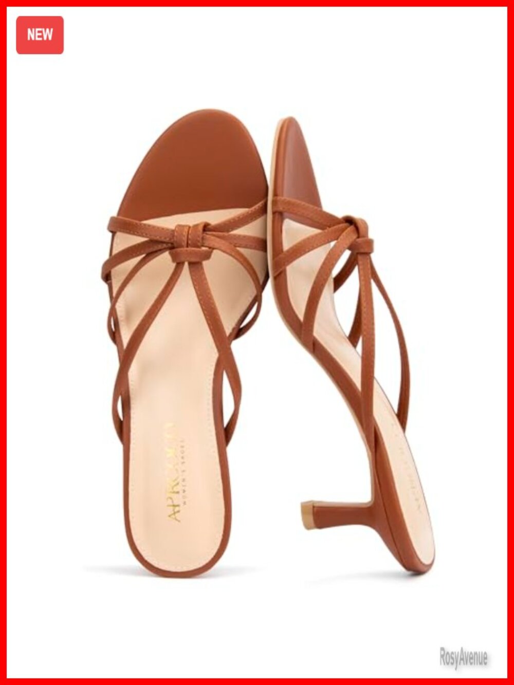 Women's Strappy Kitten Heels Knotted Open Round Toe Mule Sandals Faux Leather